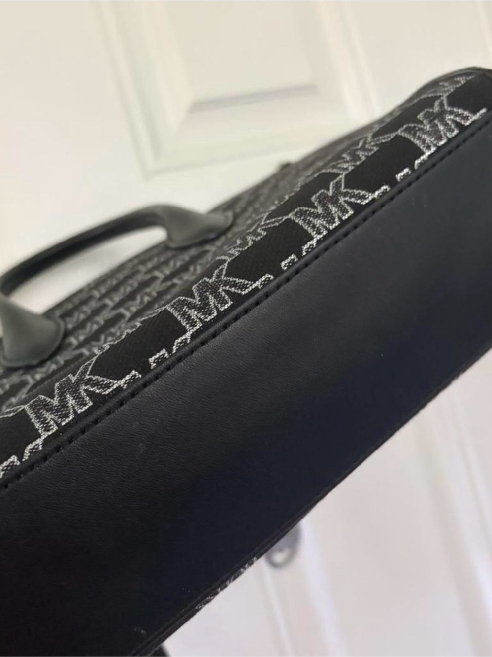 Michael Kors Black and White MK Logo Tote with Shoulder Strap - Picture 5 of 5